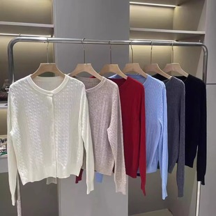 超细羊毛针织开衫女重工麻花圆领长袖毛衣外套宽松显瘦百搭上衣薄