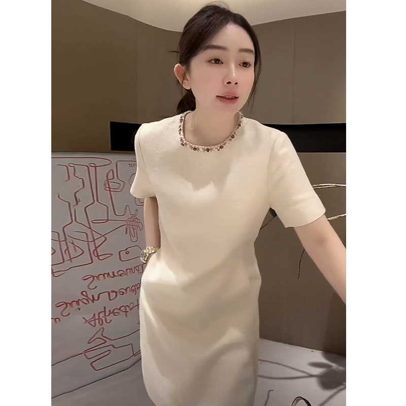 气质钉珠小香风中长款裙子高级感