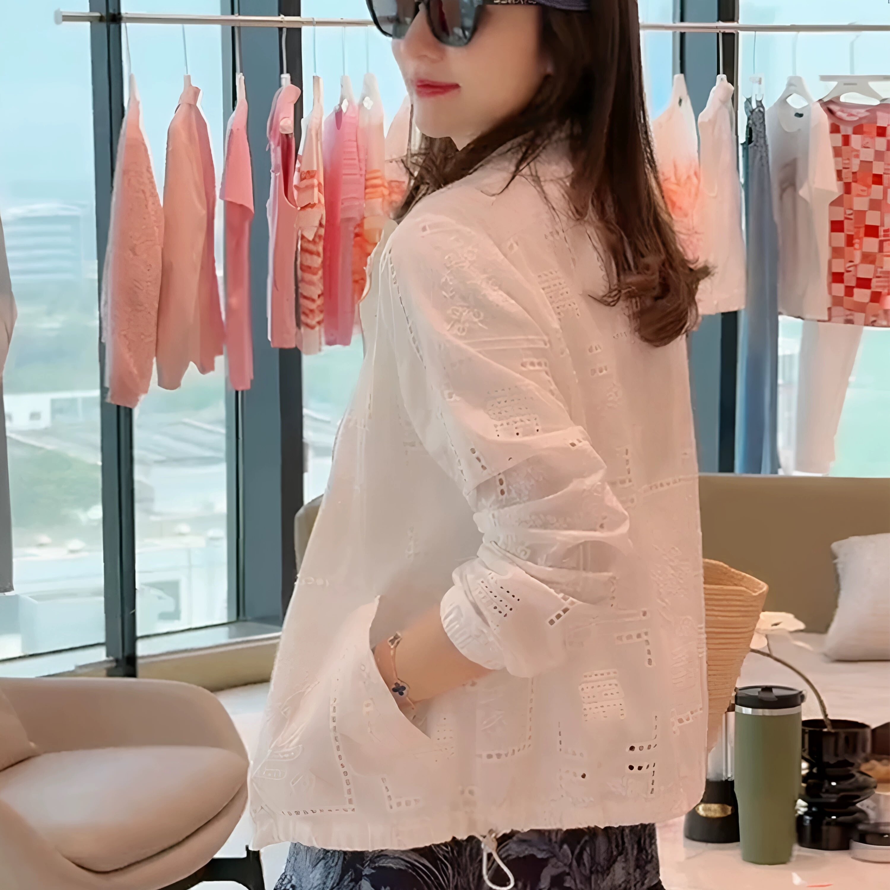 白色纯棉镂空刺绣防晒短外套女夏季薄款小个子女士拉链防晒衣开衫
