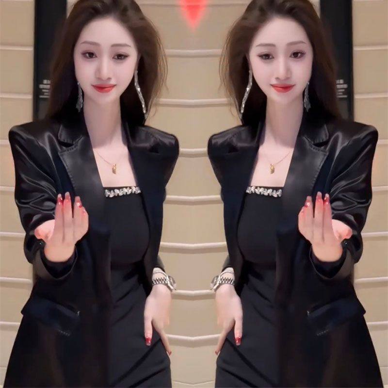 2025年春季网红新款时尚西服套装裙女性感醋酸显瘦西装镶钻吊带裙