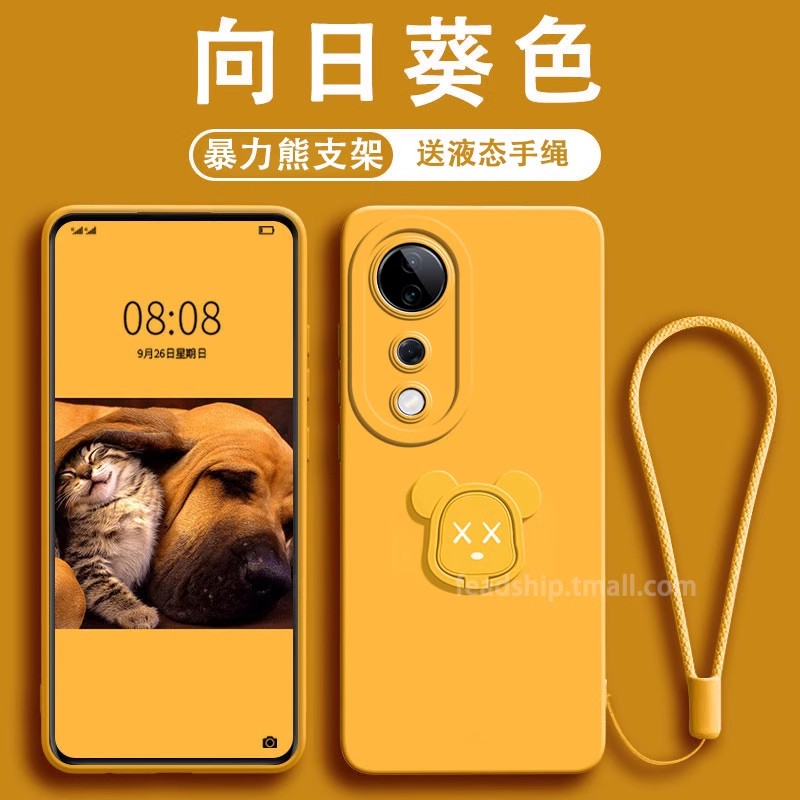 【天使眼暴力熊支架】适用vivos19Pro手机壳s18液态硅胶s17e镜头s16保护套s15男女s12防摔s10超薄s9/7软壳图片