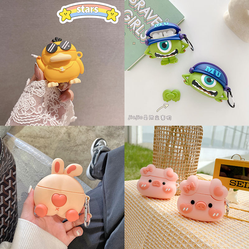 适用索尼wf1000xm4保护套墨镜可达鸭WF-1000XM5耳机套蓝牙保护壳硅胶软壳卡通可爱大眼仔绿毛怪