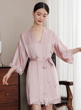 巨舒服晨袍甜美公主真丝睡衣100桑蚕丝吊带裙睡袍套装大码家居服
