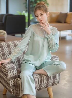 春夏新重磅真丝睡衣女套装法式仙女风高级感蕾丝圆领桑蚕丝家居服