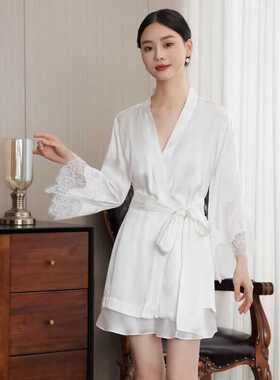 法式蕾丝性感真丝睡衣女吊带裙100桑蚕丝套装睡袍浴袍家居服套装