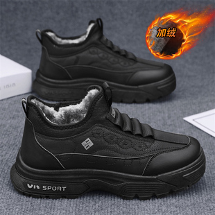黑色工作防水厨师厨房加绒保暖运动耐磨防寒棉鞋 2025新款 冬季 男鞋