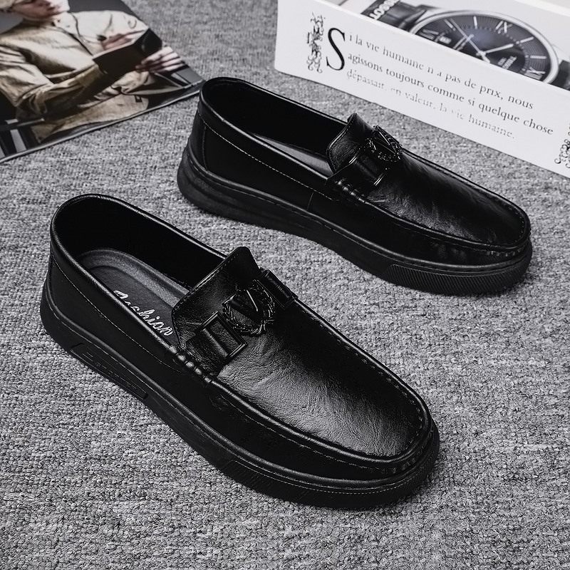 国潮中国潮流男鞋新款2023冬季英伦风黑色休闲一脚蹬开车豆豆皮鞋,流行男鞋,乐福鞋（豆豆鞋）,淘宝优惠券,粉丝福利购,淘宝优惠卷