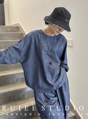 25春夏小众简约清爽感圆领宽松廓形慵懒衬衫上衣