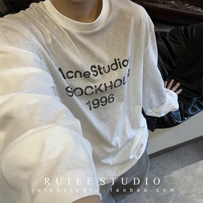 晕染渐变做旧T恤女字母印花