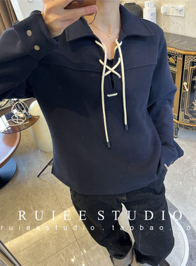 2026早春新款RL老钱polo紫标翻领系带长袖运动卫衣女