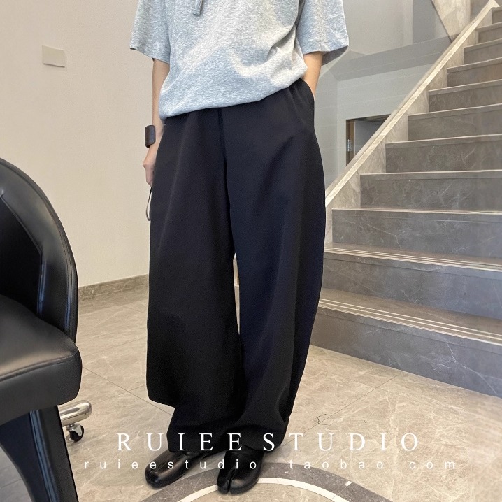 可调节脚口高腰宽松香蕉弯刀裤女