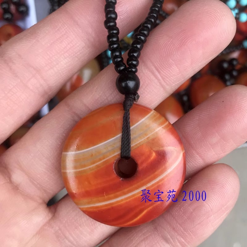 玛瑙玉髓花纹平安玉壁男项链女饰品天然战国红玛瑙平安扣吊坠礼物