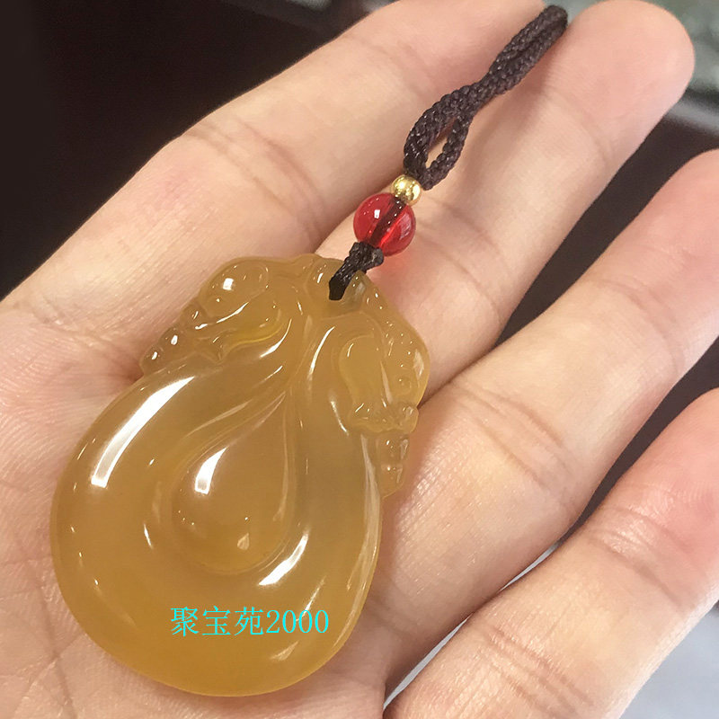 天然黄玉髓双龙项链女士锁骨链饰品水晶毛衣链礼物黄玛瑙水滴吊坠