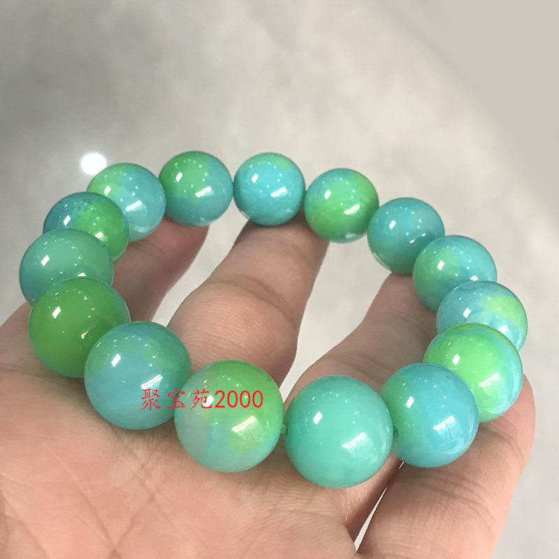 翡翠色水晶宝石果绿玉髓珠串单圈圆珠手串玉石手饰天然绿玛瑙手链