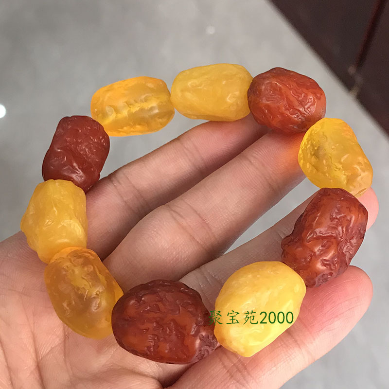 老蜜蜡金珀原矿原石手串男女士黄蜜手饰天然多宝琥珀蜜蜡随形手链