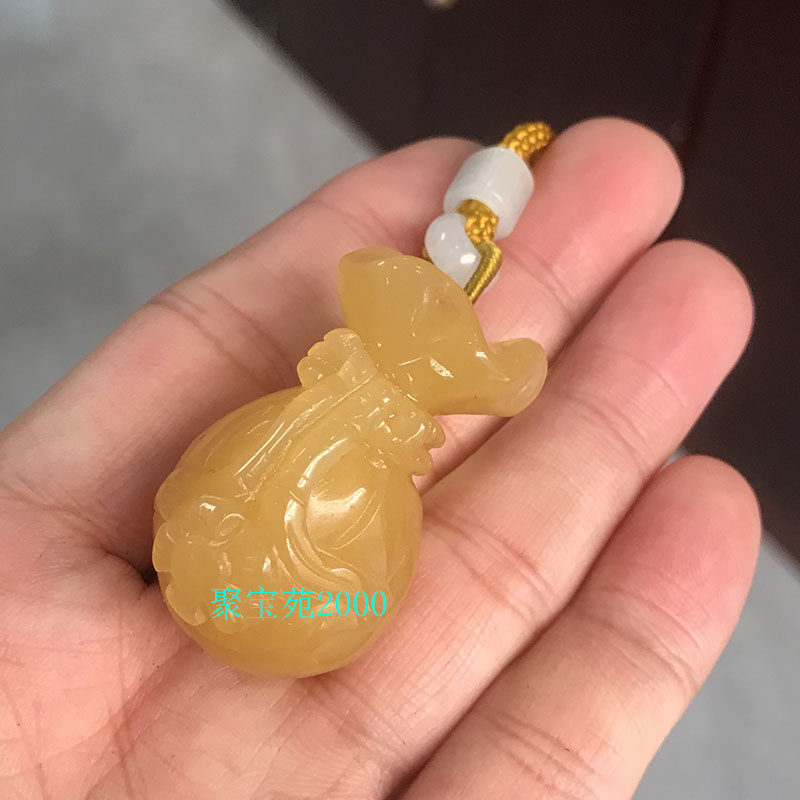 天然黄玉钱袋福袋挂件玉坠玉石招财玉毛衣链云南黄龙玉钱袋子吊坠
