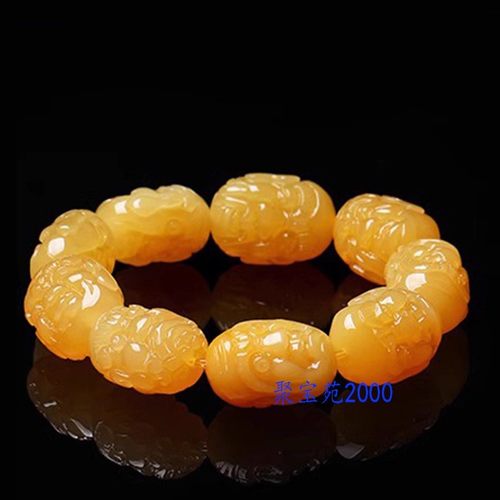 玉石玉器手链手饰男女把玩件手持收藏天然黄龙玉双面十八罗汉手串