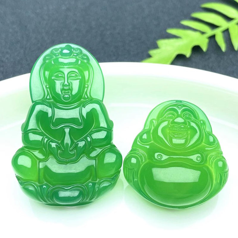 玛瑙玉石佛公菩萨平安情侣款玉坠天然冰种绿玉髓观音佛弥勒佛吊坠