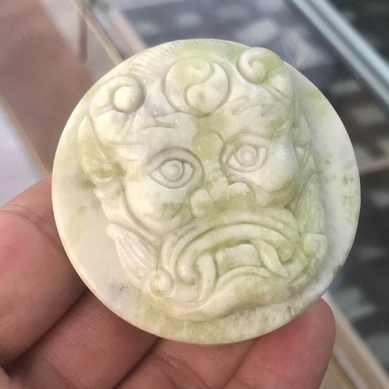 鬼头腰带扣男女保平安护身腰佩玉腰牌天然姜花岫玉鬼头皮带扣玉石