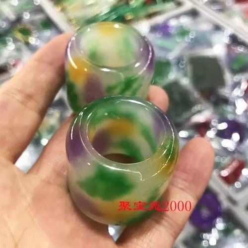 拇指指环大号戒指玉指环男女士缅甸翡翠阳绿紫罗兰色石英岩玉扳指