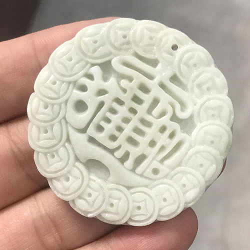 天然玉石铜钱圆牌毛衣链吊坠汽车挂饰陕西蓝田玉招财进宝男女挂件