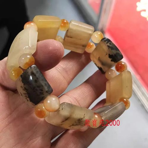 黄腊石水草花手排男女玉石水墨画意境手串天然云南黄龙玉水草手链