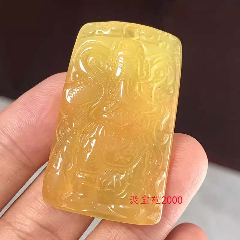 玉髓招财武财神关羽关二爷神像本命年玉护身符天然黄玛瑙关公吊坠