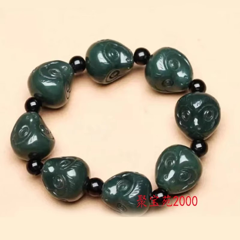 青玉猴头手链男女款十二生肖猴玉石手串包真新疆玉天然和田玉手链