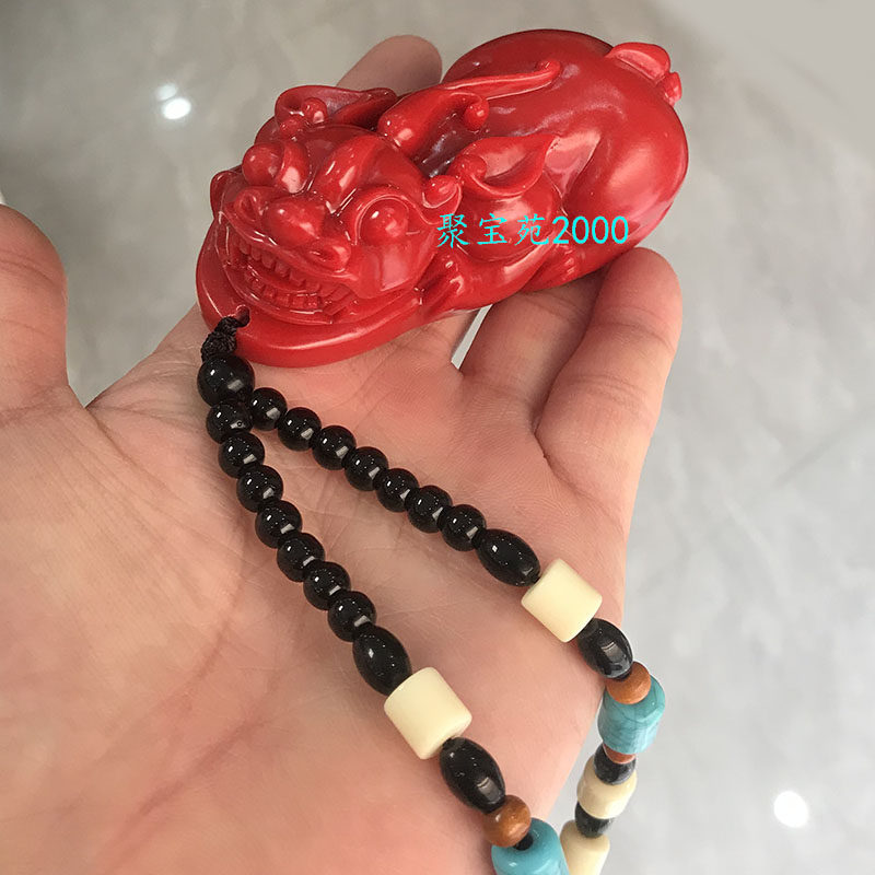 柿子红神兽貔貅手玩件摆件招财玉皮丘把玩件仿南红玛瑙貔貅手把件