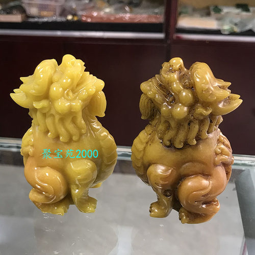 仿玉石貔貅把玩件黄龙玉霸王皮休古兽小摆件古玩黄龙玉神兽手把件