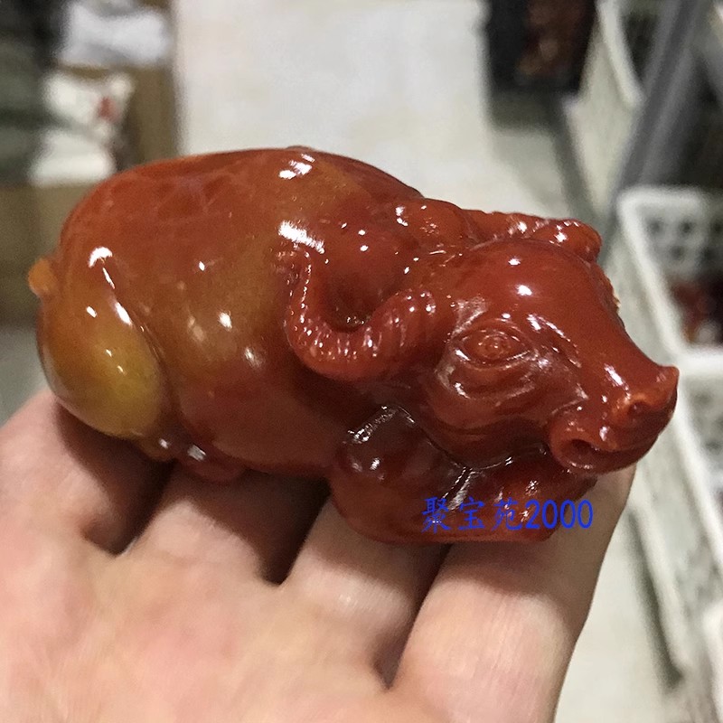 玉石文玩把玩盘玩件田黄玉旺财牛手玩件玩赏石雕仿黄龙玉牛手把件