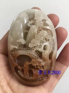 文玩仿玉石把玩盘玩男女天然新疆和田玉糖白玉精雕意境山水手把件