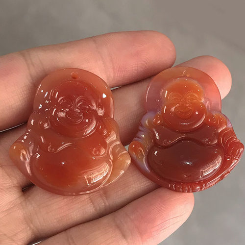 红玉髓弥勒佛招财护身玉石项链转运吊坠玉佩挂件天然玛瑙佛公玉坠
