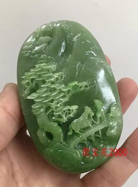 仿昆仑玉山水风景手把件招财玉石手玩件新疆和田玉带翡翠色把玩件