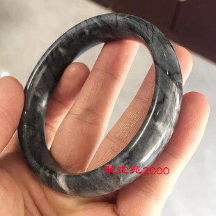 玉石手环方解石玉时尚圆手镯女士玉镯黑花玉镯子女款青花玉石手镯