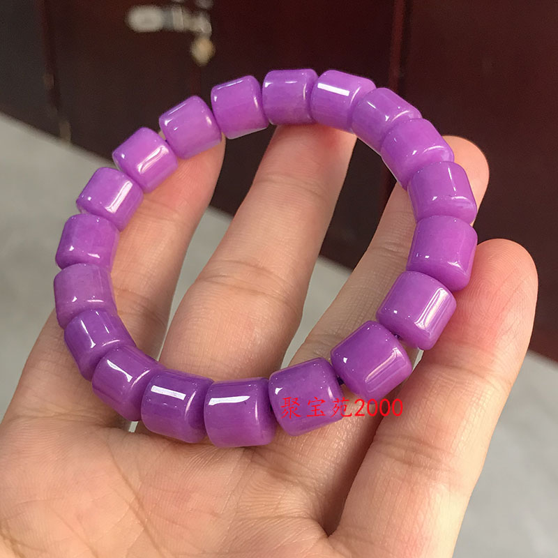 石英岩玉满紫翡翠色桶珠手串男女士时尚手饰生日礼物干青玉石手链