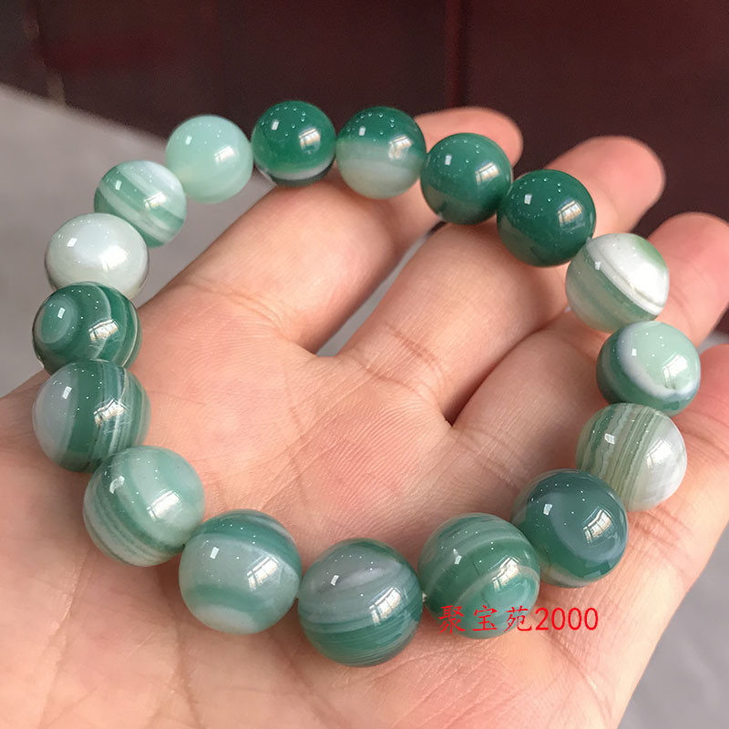 玉髓水晶圆珠串珠单圈天眼手串复古文玩手饰品原矿绿玛瑙缠丝手链