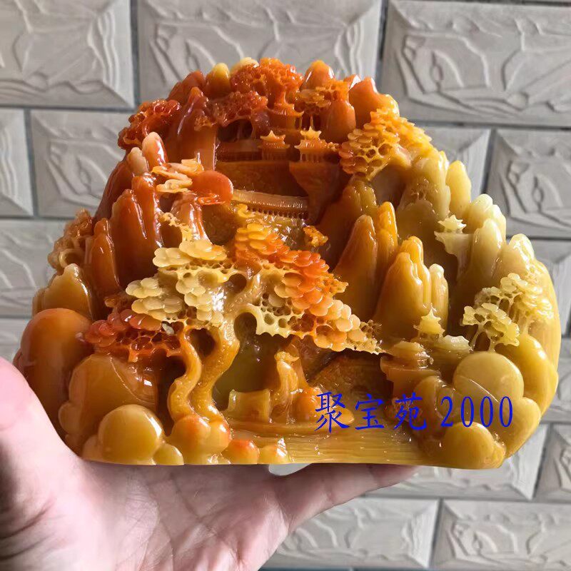 玉石田黄石黄龙玉雕刻摆件客厅家居装饰天然寿山石山水工艺品摆件