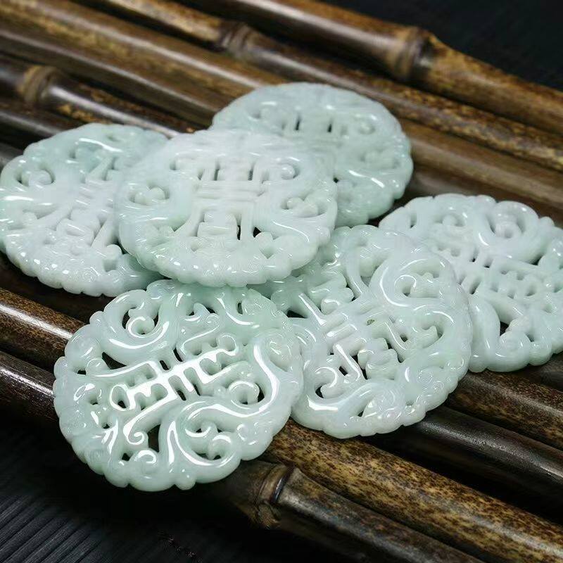 天然缅甸玉石福禄寿吊坠镂空仿古寿字玉牌子翡翠a货双龙祝寿玉佩