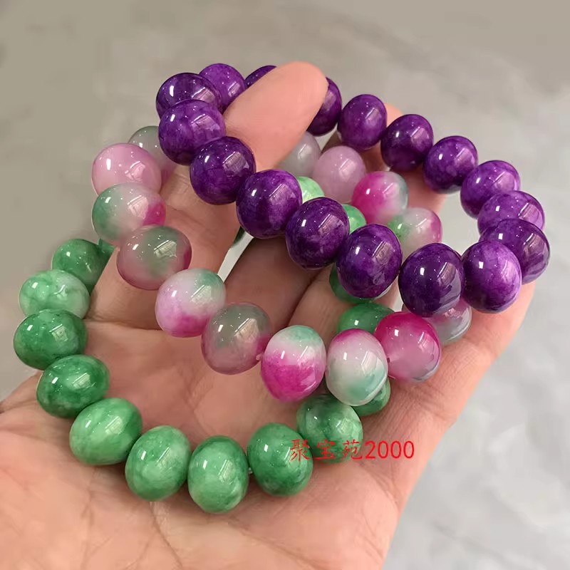 桃花玉平安扣手串干青翡翠色手饰饰品礼物苏纪石舒俱来帝王紫手链
