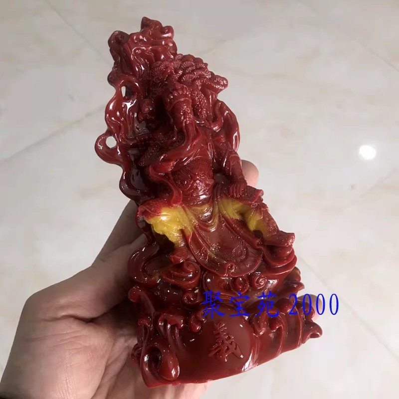 黄龙玉武财神摆件仿福建寿山石雕关公摆饰人物玄关客厅装饰观赏石