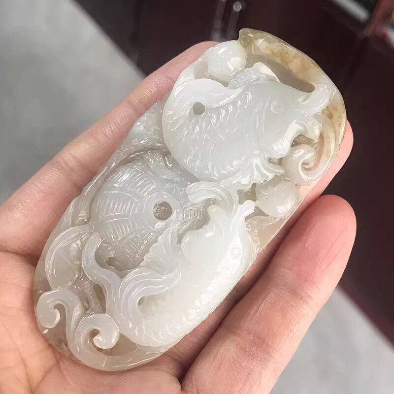 糖白玉双鱼吊坠男女毛衣链接玉佩腰牌天然新疆和田玉年年有余挂件