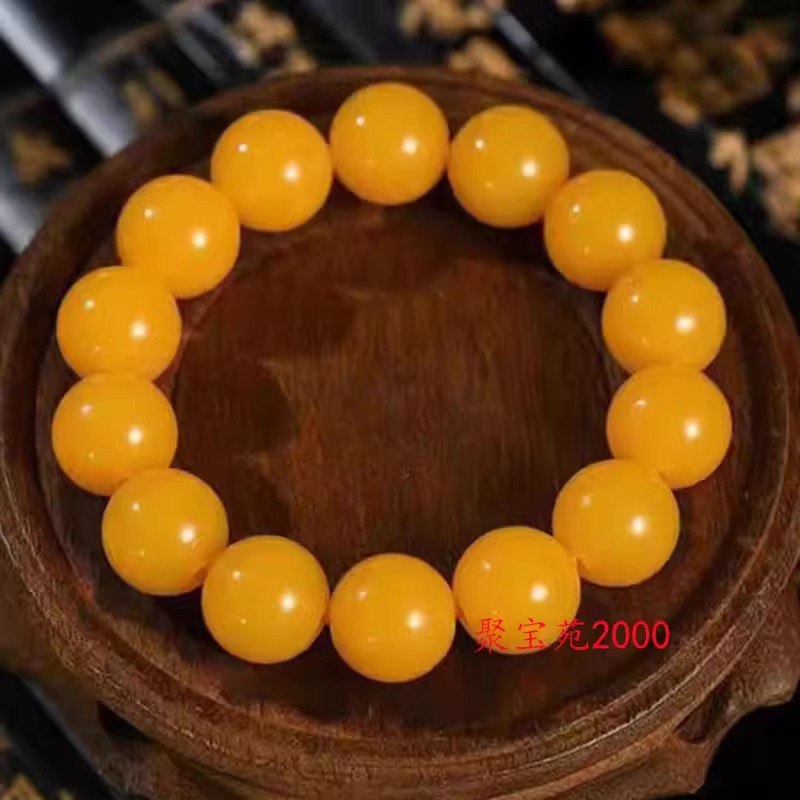 琥珀佛珠女士盘玩蜜蜡文玩仿天然蜜蜡手串男单圈鸡油黄老蜜蜡手链