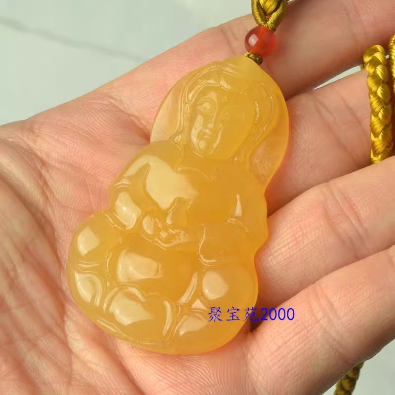 黄腊石观音挂件黄玉观音玉坠牌子男女天然正品黄龙玉观音菩萨吊坠