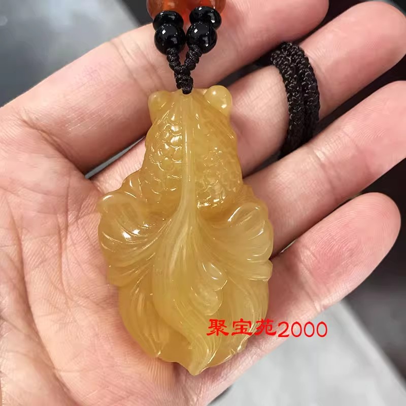 包真黄龙玉鱼挂件男女士黄玉金鱼吊坠玉佩玉项链天然玉石金鱼吊坠