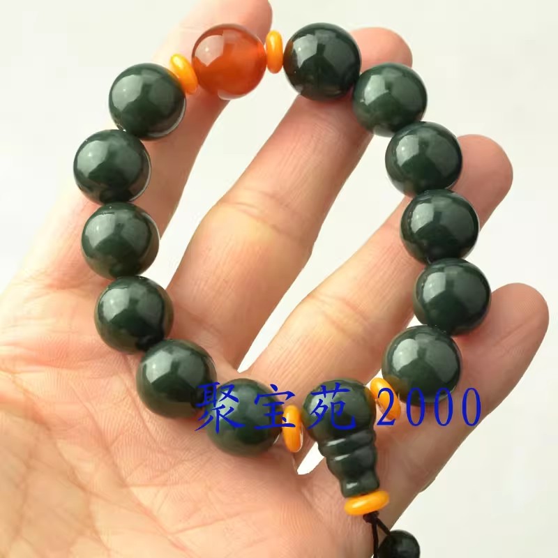 天然青玉手串玉石手串圆珠玉佛珠念珠手饰男女正品新疆和田玉手链