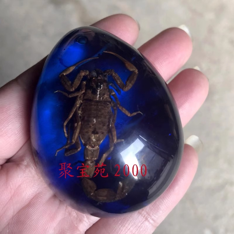 昆虫标本女仿血珀挂件项链挂链把件琥珀蝎子吊坠男士蓝珀挂坠玉佩