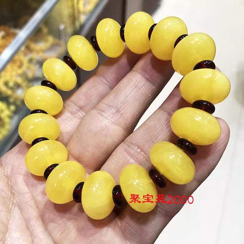 老蜜蜡手链男女蜜蜡手饰礼物仿天然鸡油黄琥珀蜜腊平安扣手串单圈