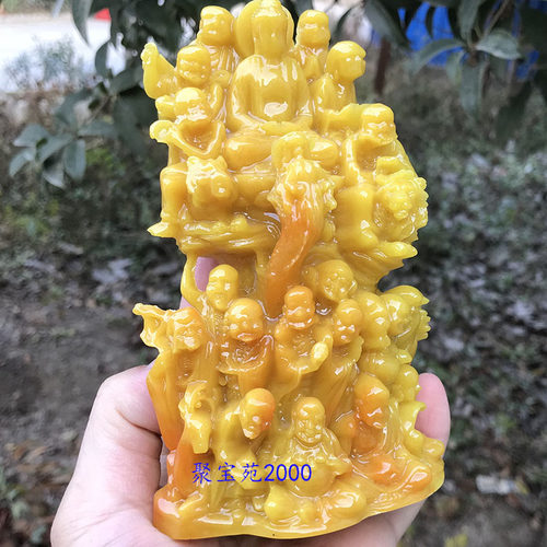黄玉石佛像镇宅玄关家居风平安如来佛像仿黄龙玉十八罗汉石窟摆件