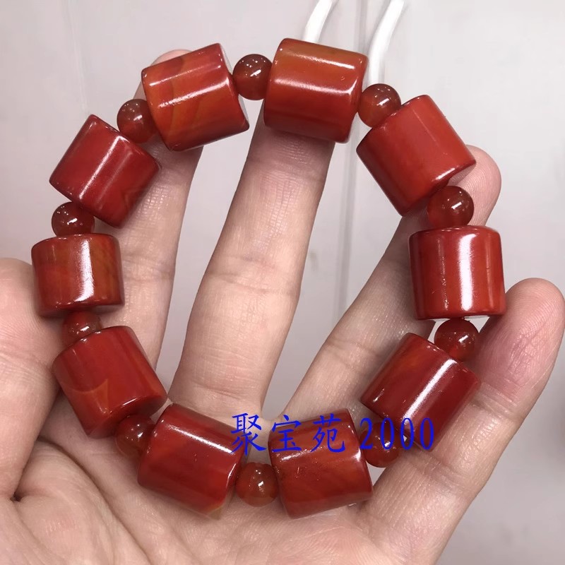 战国红南红玛瑙手链女款水晶男桶珠手串饰品天然战国红玛瑙手链